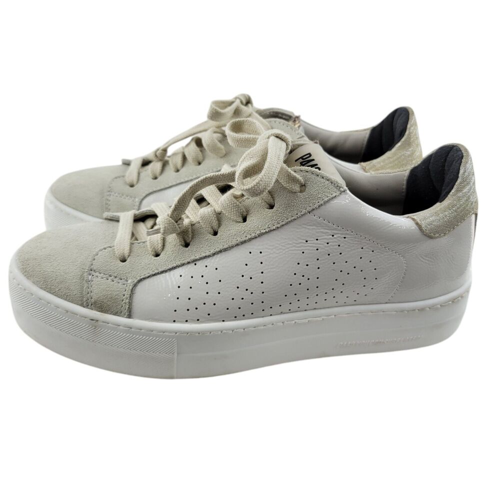 P448 Thea Platform Sneakers Womens 6 6.5 36 White Patent Leather Low Top Tan - Picture 5 of 14